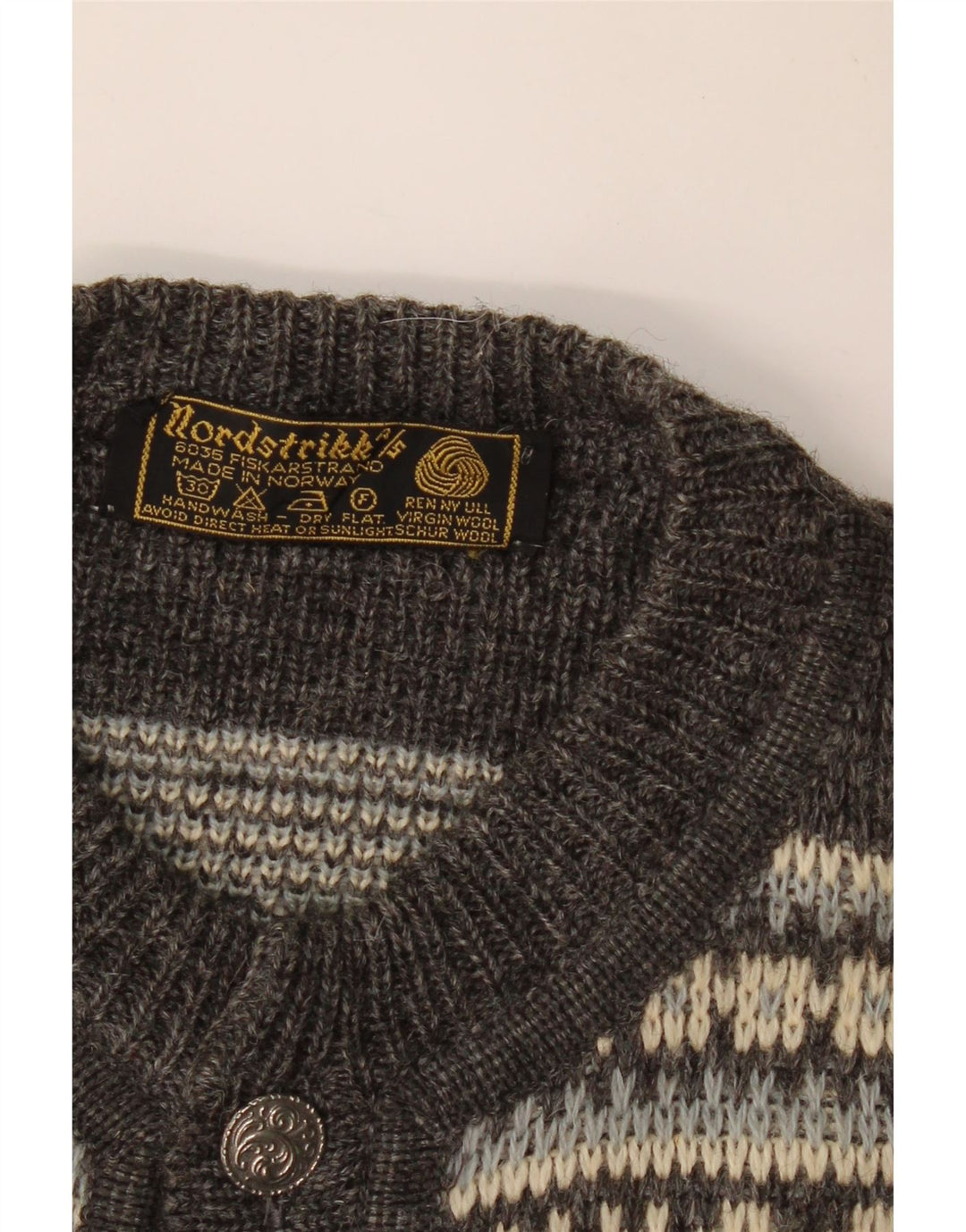 NORDSTRIKK Cardigan pour homme en laine vierge Fair Isle Gris Taille S