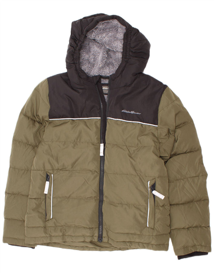 Eddie Bauer Veste matelassée à capuche pour garçon 7-8 ans Petit Kaki Colourblock