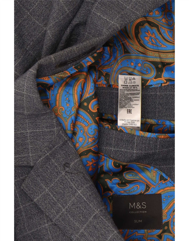 Marks & Spencer Veste blazer slim à 2 boutons pour homme UK 36 Petit carreaux bleus
