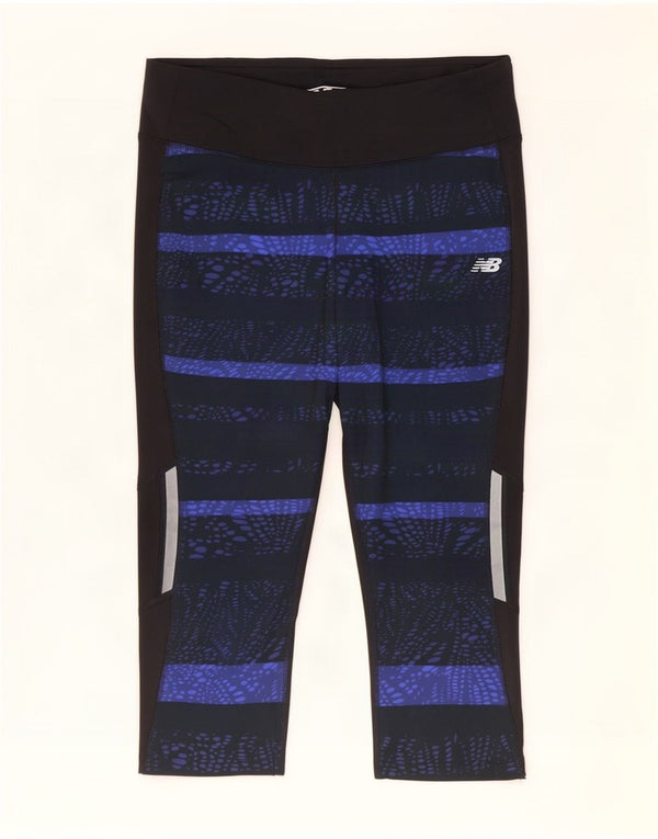 New Balance Leggings Capri Femme UK 14 Large Noir Rayé Polyester