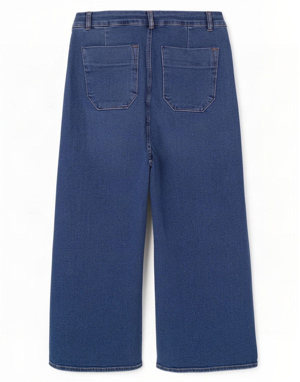 Zara Jean taille haute jambe large pour femme EU 42 Large W32 L27 Bleu
