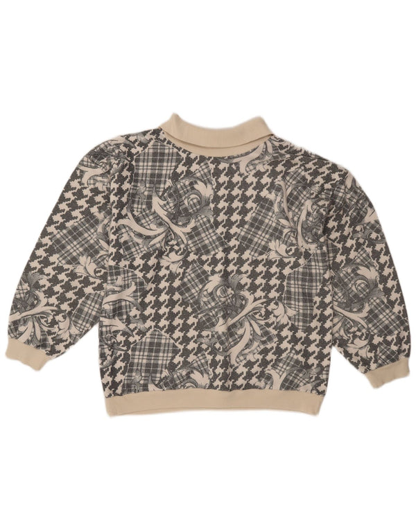 vintage Femmes Polo Neck Jumper Pull UK 18 XL Gris Patchwork