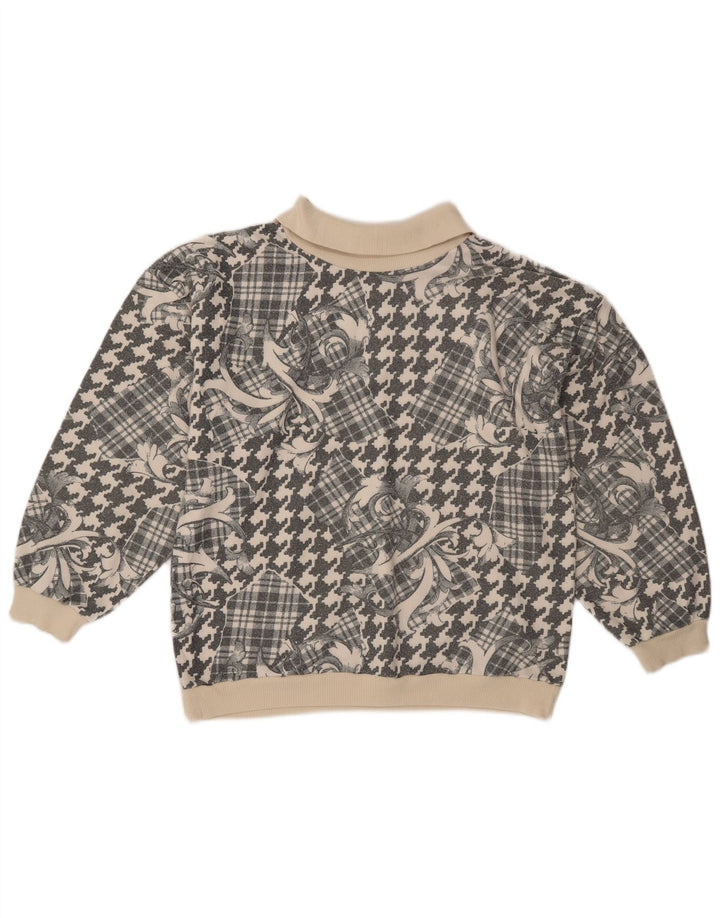 vintage Femmes Polo Neck Jumper Pull UK 18 XL Gris Patchwork