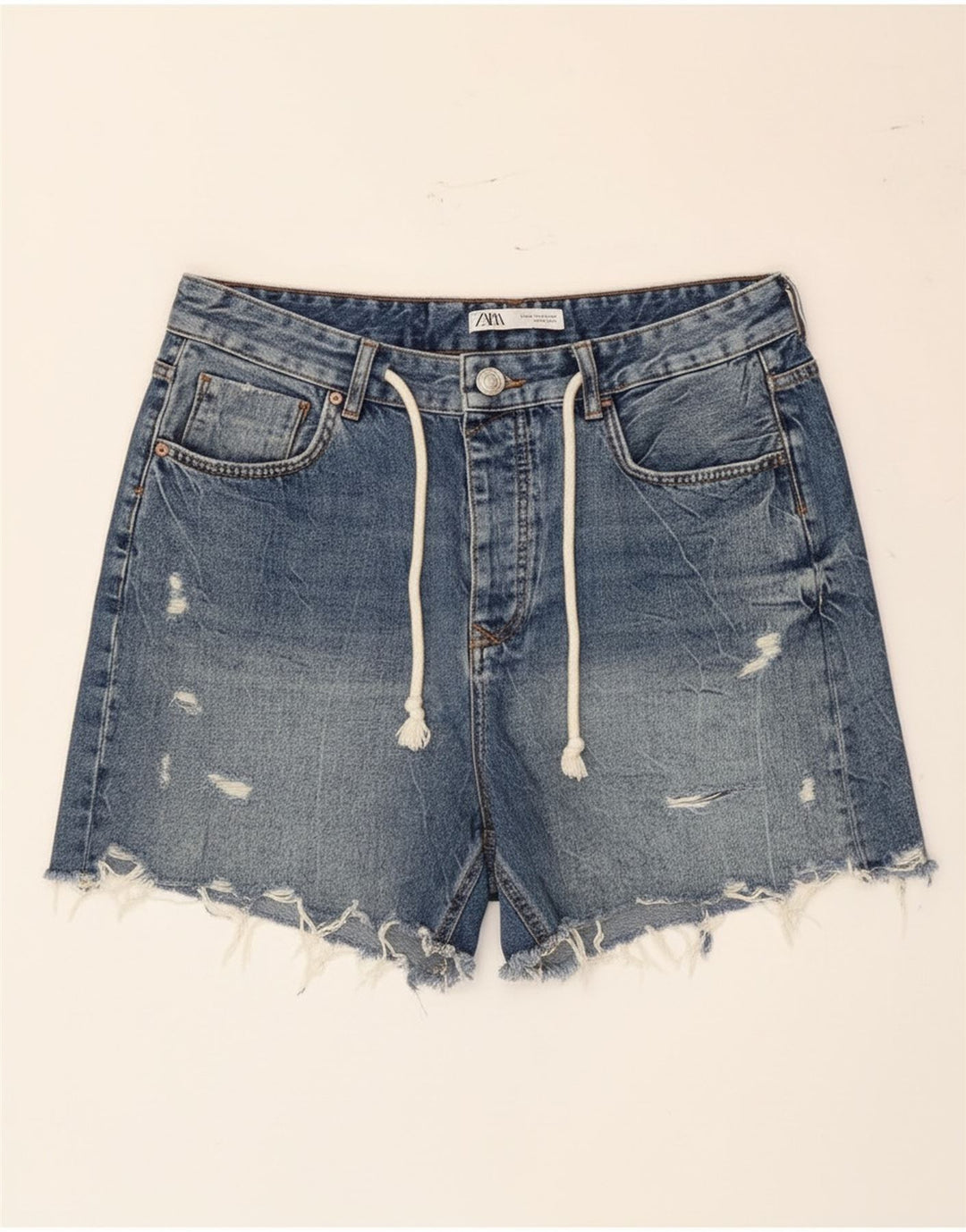 Zara Short en jean vieilli pour femme EU 42 Large W32 Bleu Coton