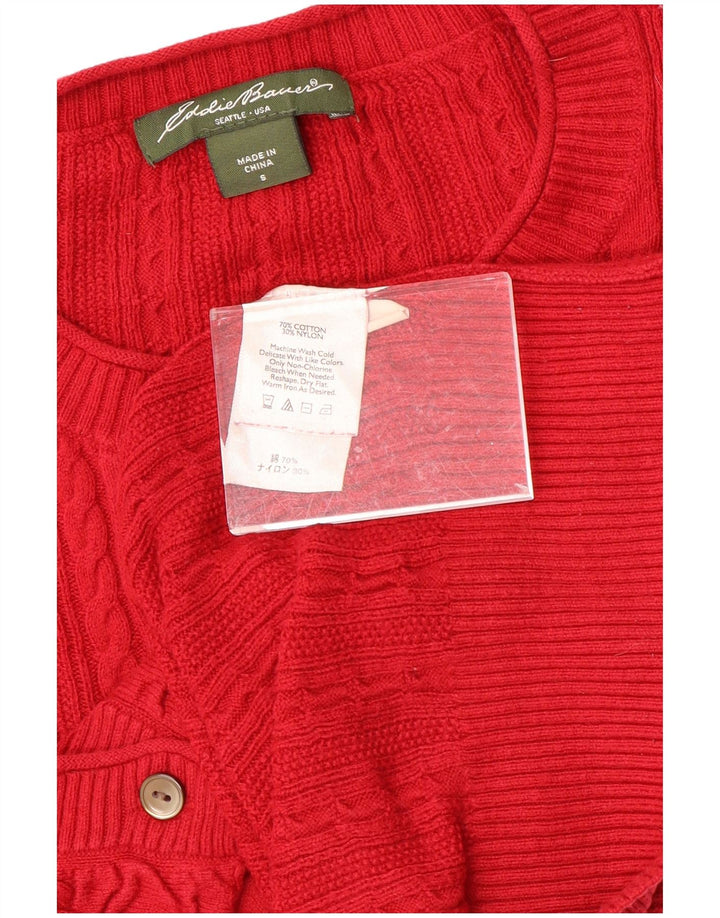 EDDIE BAUER Pull Cardigan Femme UK 10 Petit Coton Rouge