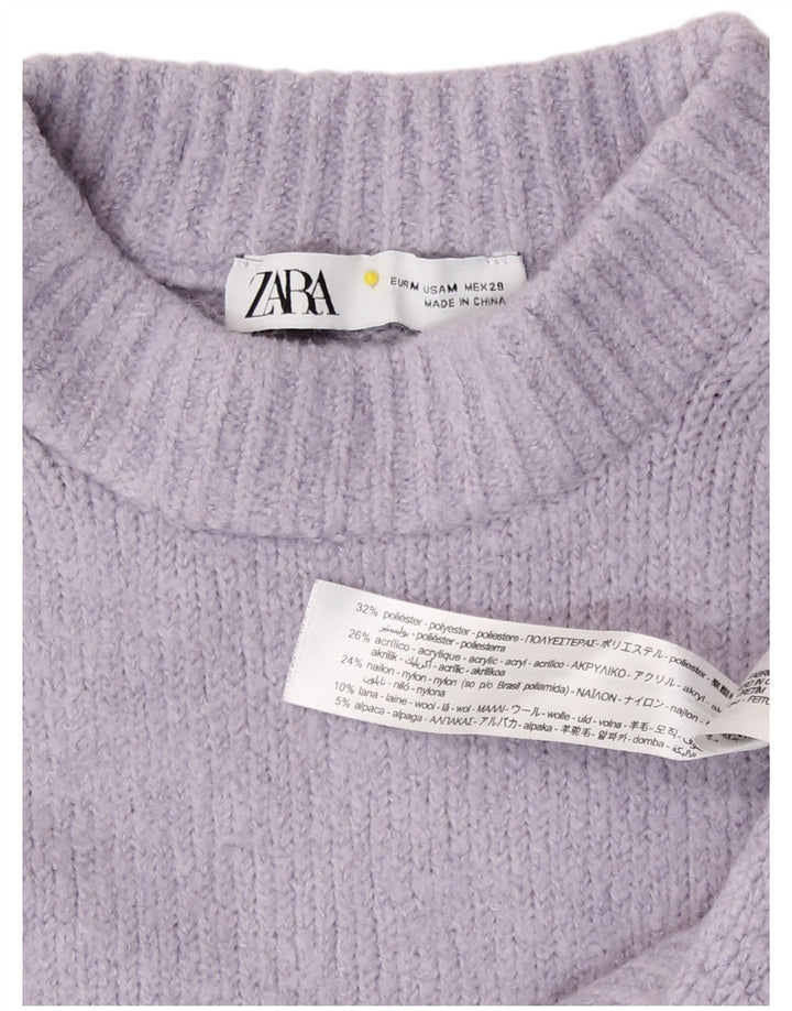 Zara Pull court à col roulé pour femme UK 14 Violet moyen Polyester