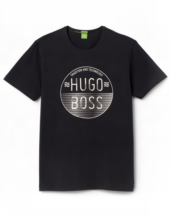 Hugo Boss Hommes Regular Fit Graphic T-Shirt Top Large Bleu Marine Coton