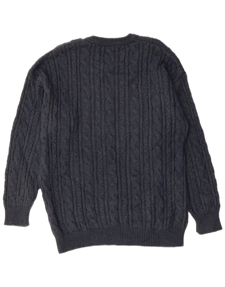 VINTAGE Homme Crew Neck Jumper Pull Grand Bleu Marine Acrylique