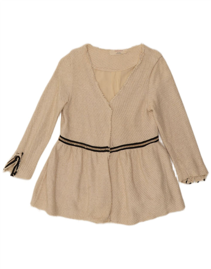 Zara Veste Blazer Ouverte Femme UK 12 Coton Beige Moyen