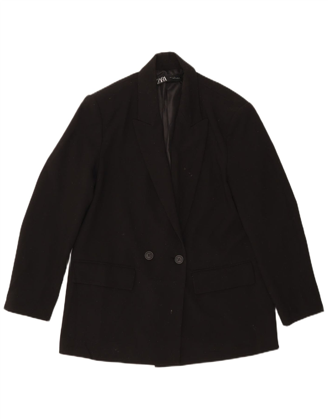 ZARA Veste blazer à double boutonnage pour femme UK 10 Small Noir Polyester