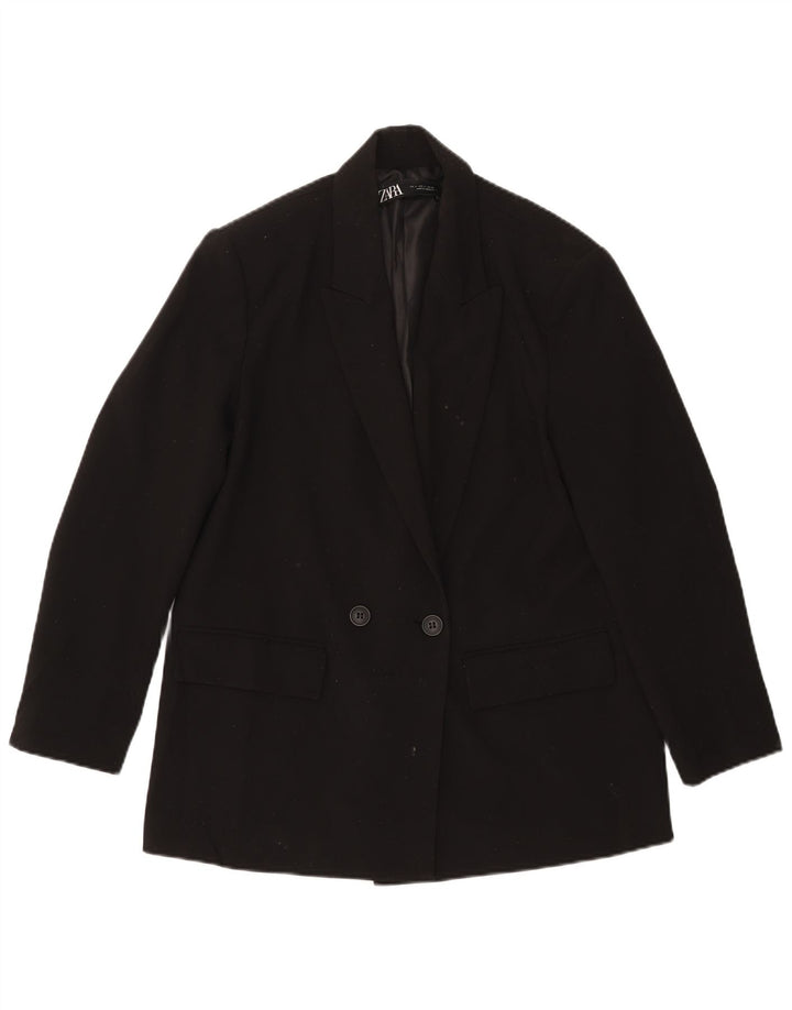 ZARA Veste blazer à double boutonnage pour femme UK 10 Small Noir Polyester