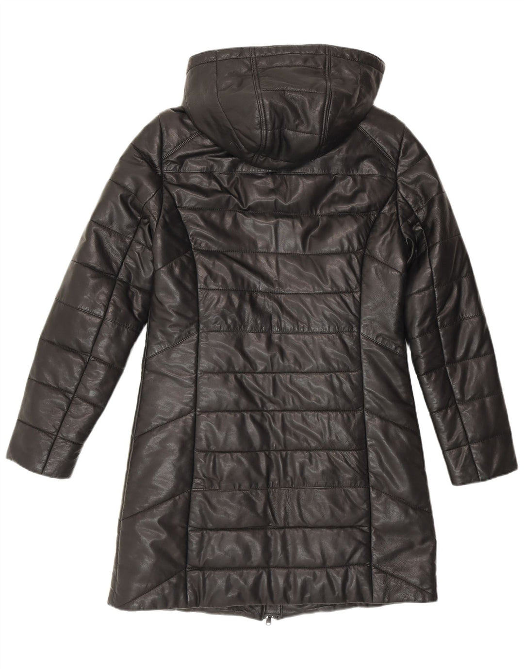 Maddox Manteau rembourré en cuir à capuche pour femme UK 12 Cuir noir moyen