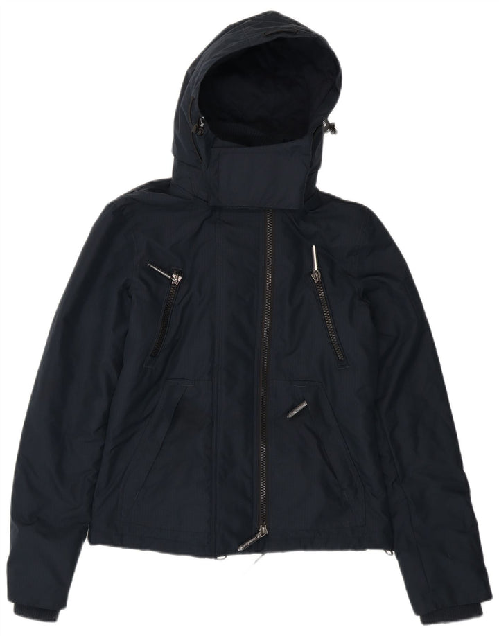 SUPERDRY Veste coupe-vent à capuche graphique pour femme UK 8 Small Bleu marine
