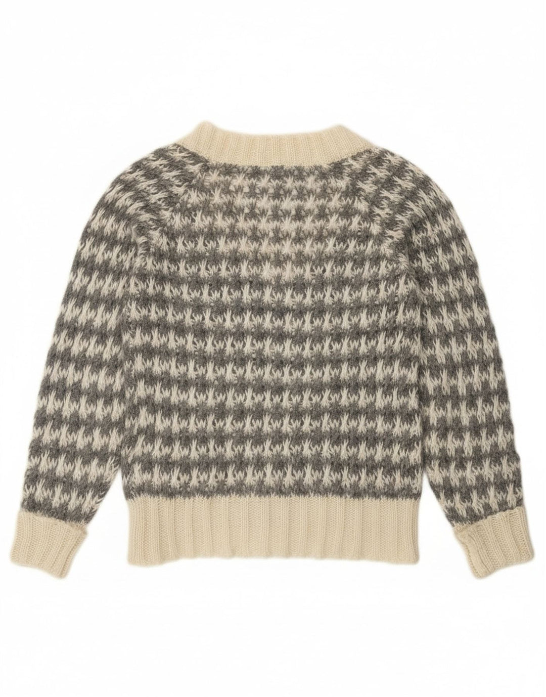 Benetton Pull col V pour femme UK 44 Gris moyen pied-de-poule