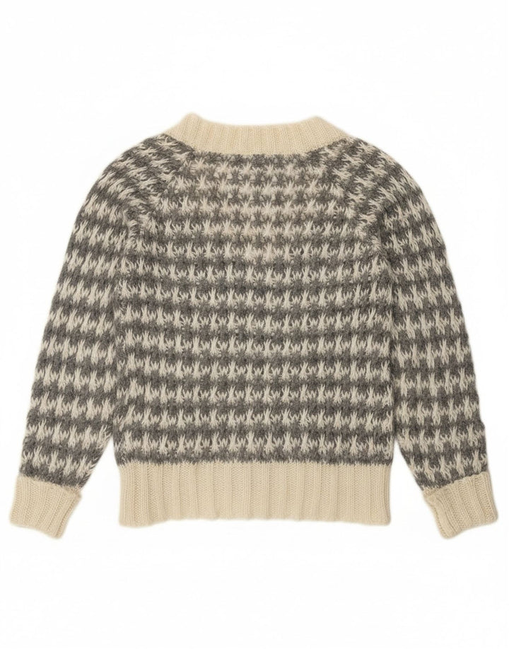 Benetton Pull col V pour femme UK 44 Gris moyen pied-de-poule