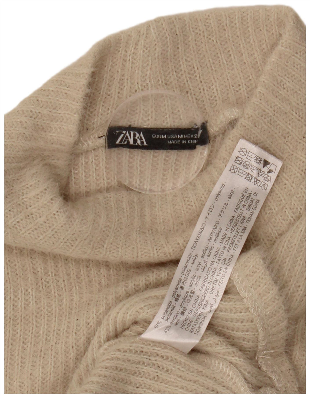 ZARA Pull court à col roulé pour femme UK 12 Medium Off White