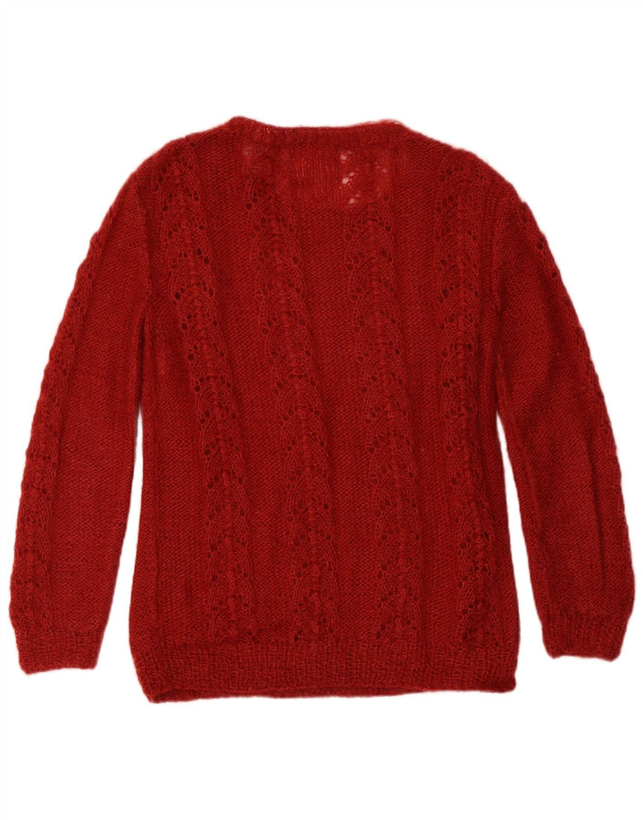 vintage Femmes Motif Abstrait Crew Neck Jumper Pull UK 12 Medium Burgu