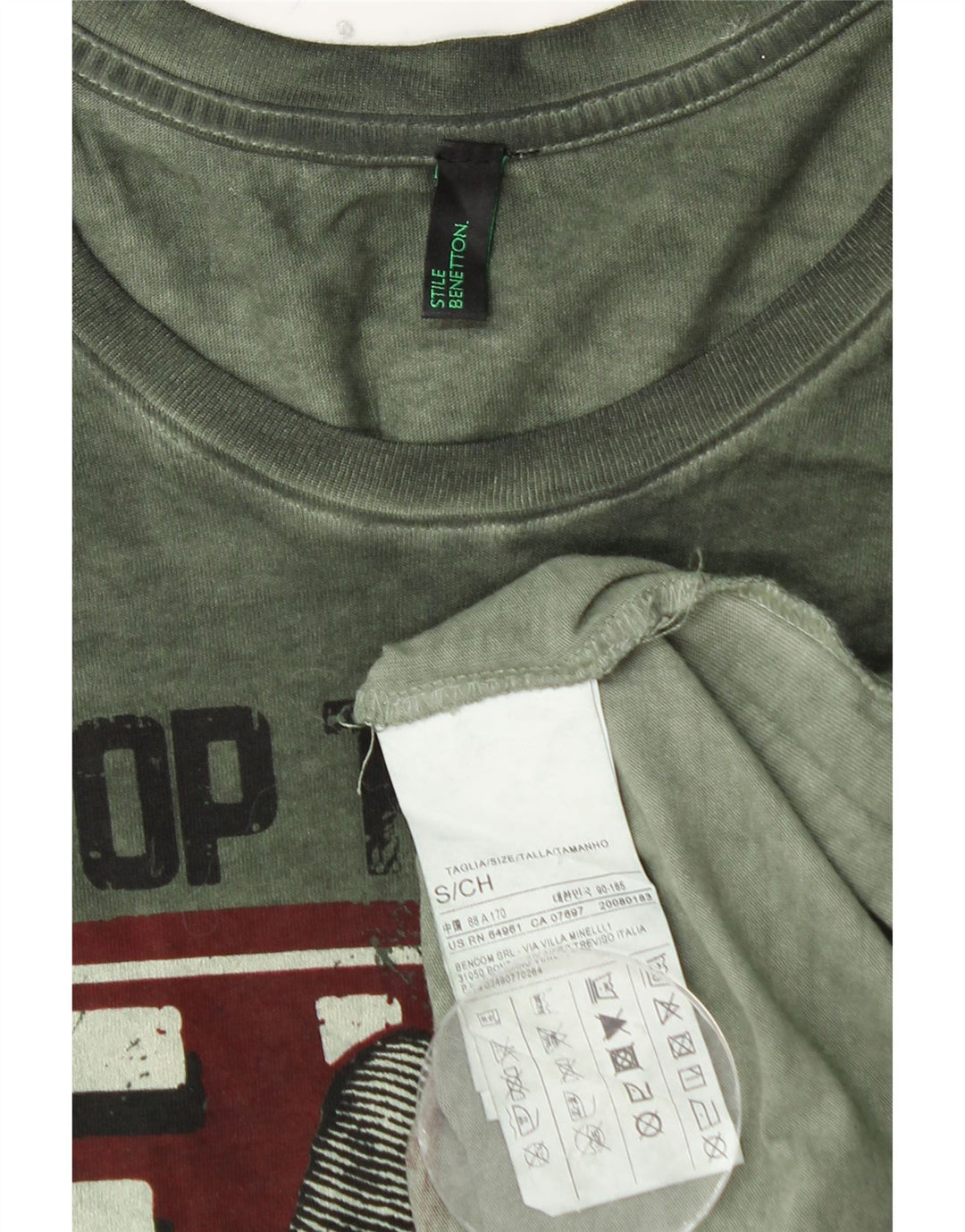 BENETTON Haut graphique à manches longues pour homme en coton vert petit