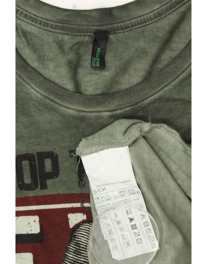 BENETTON Haut graphique à manches longues pour homme en coton vert petit