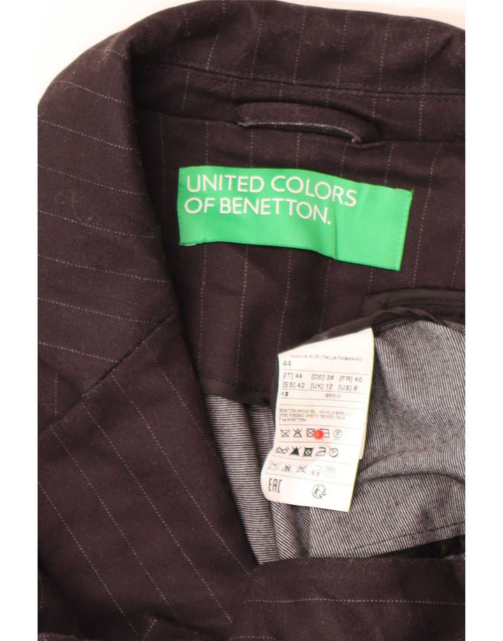 Benetton Veste Blazer 1 Bouton Femme UK 12 Moyen Noir Rayé Classique