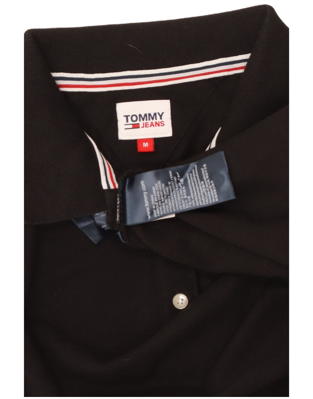 TOMMY HILFIGER Polo Femme UK 14 Coton Noir Moyen
