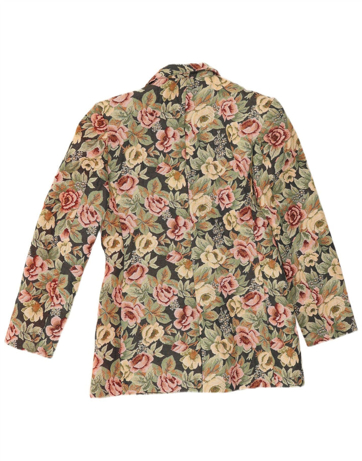 vintage Femme Double Breasted Blazer Veste UK 14 Moyen Vert Floral
