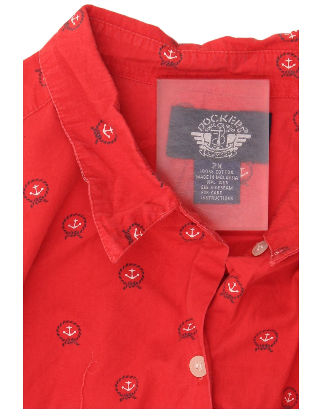 Dockers Chemise surdimensionnée pour femme UK 20 2XL Coton géométrique rouge