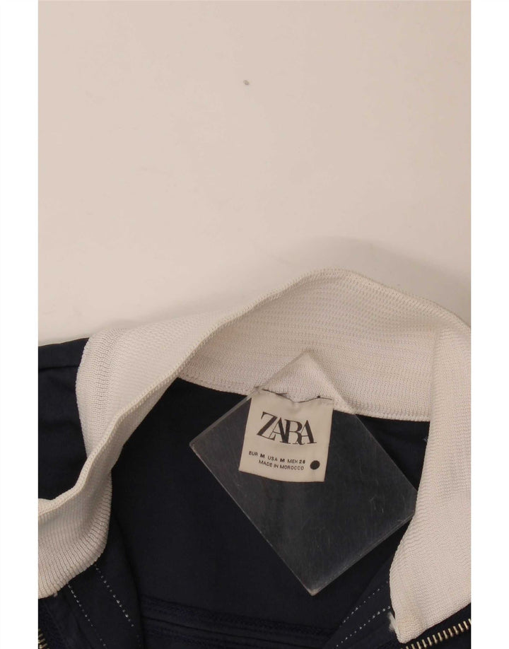 Zara Veste de survêtement courte pour femme UK 14 Bleu marine moyen Colourblock