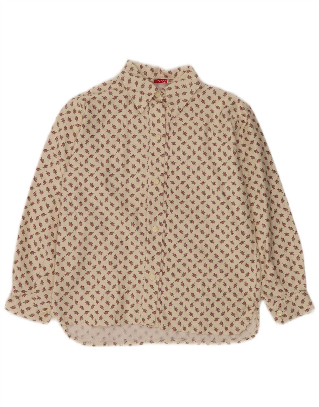 VINTAGE Chemisier Chemise Femme UK 10 Petit Coton Floral Beige