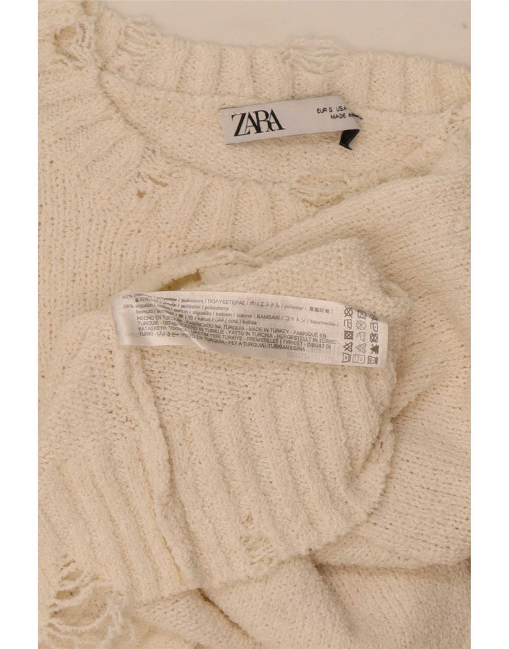 Zara Femme Pull Boléro Oversize UK 10 Petit Polyester Blanc Cassé