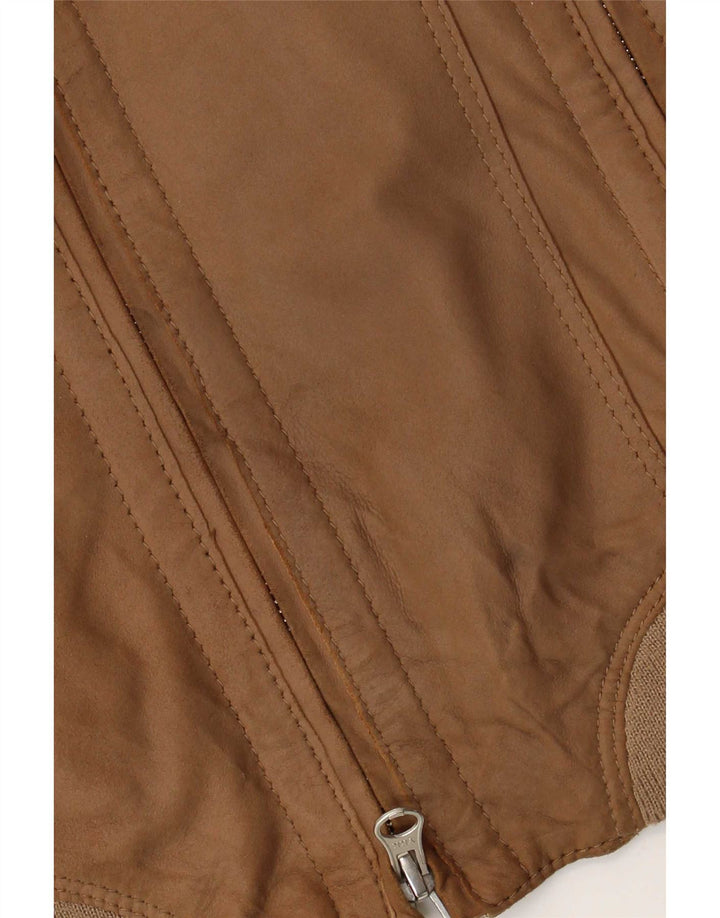 Veste Bomber En Daim Femme Vintage IT 42 Cuir Brun Moyen