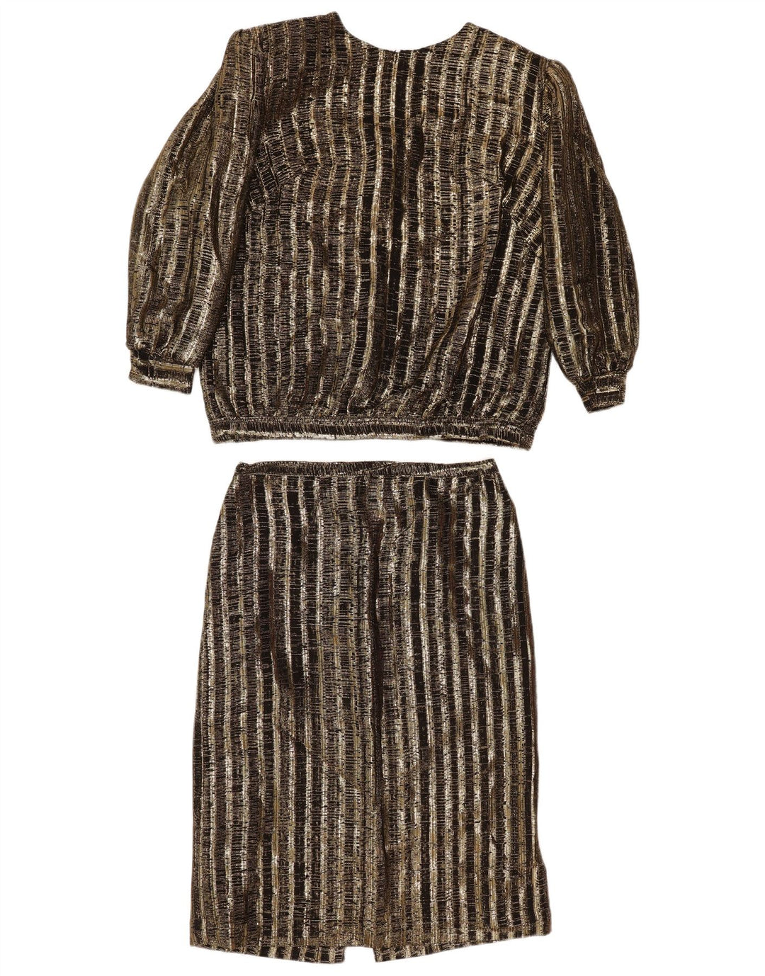 vintage Femme 2 Pièces Jupe Ensemble UK 14 Moyen W29 Brun Rayé