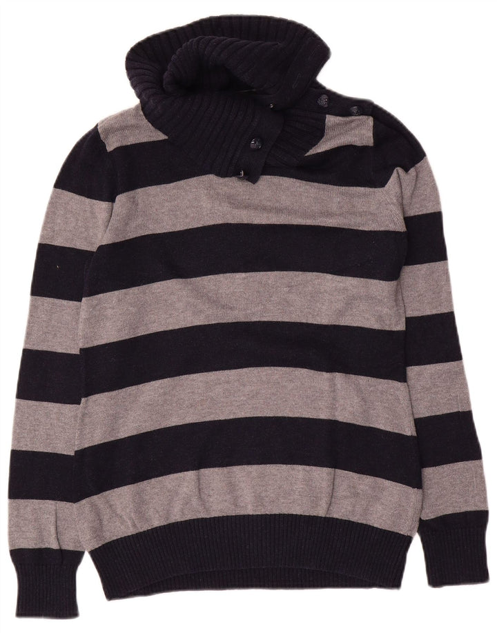 Massimo Dutti Pull à col boutonné pour femme UK 12 Bleu marine moyen