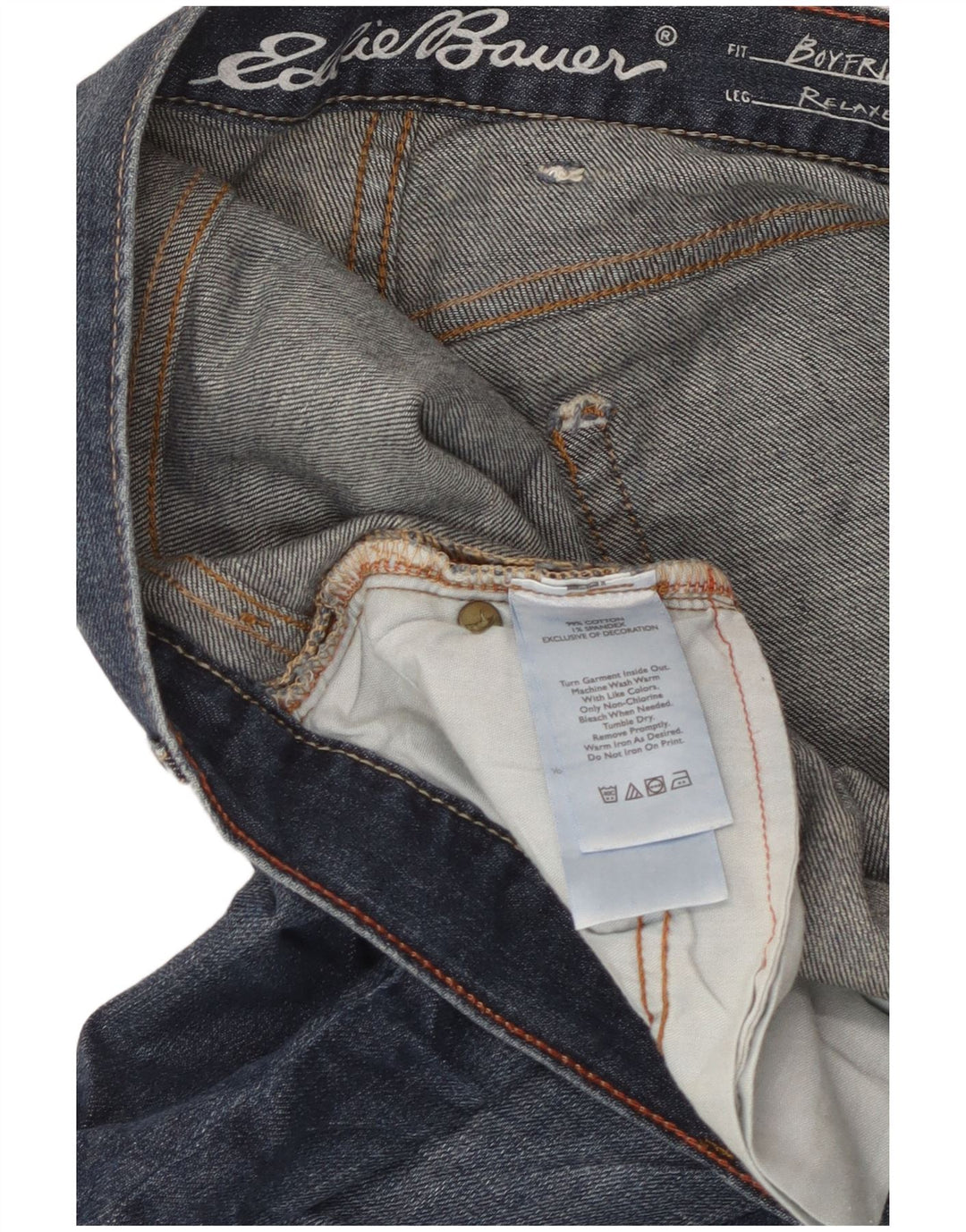 EDDIE BAUER Jean droit Boyfriend effet vieilli pour femme W36 L30 Bleu