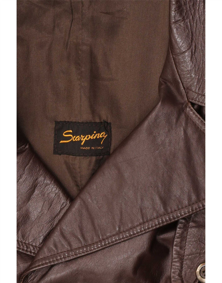 Manteau Double Boutonnage En Cuir Vintage Pour Homme IT 56 2XL Marron Classique