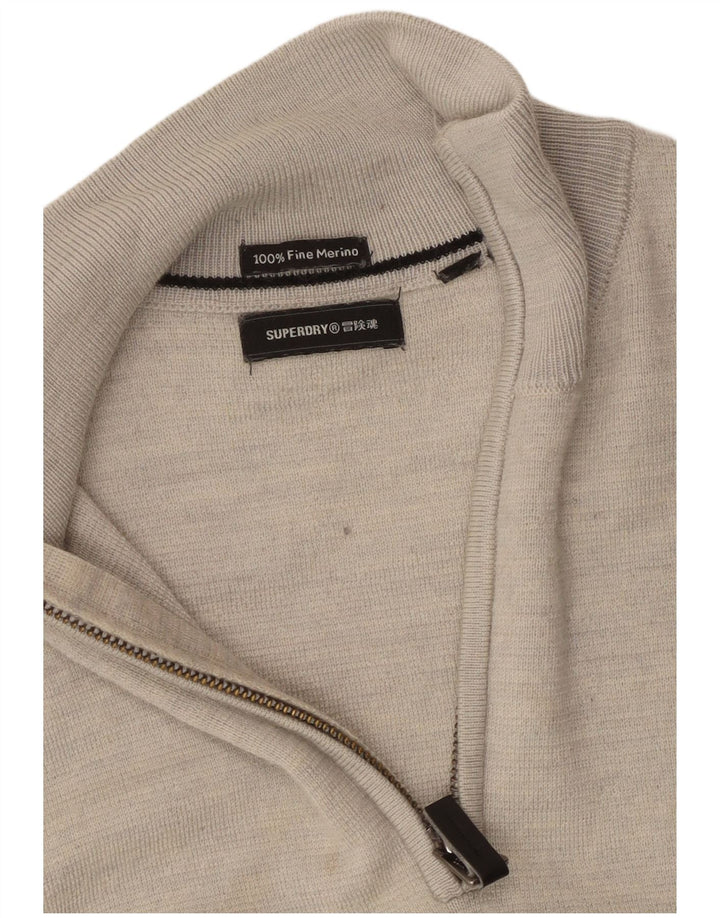 SUPERDRY Pull col zippé pour homme XS Gris Laine