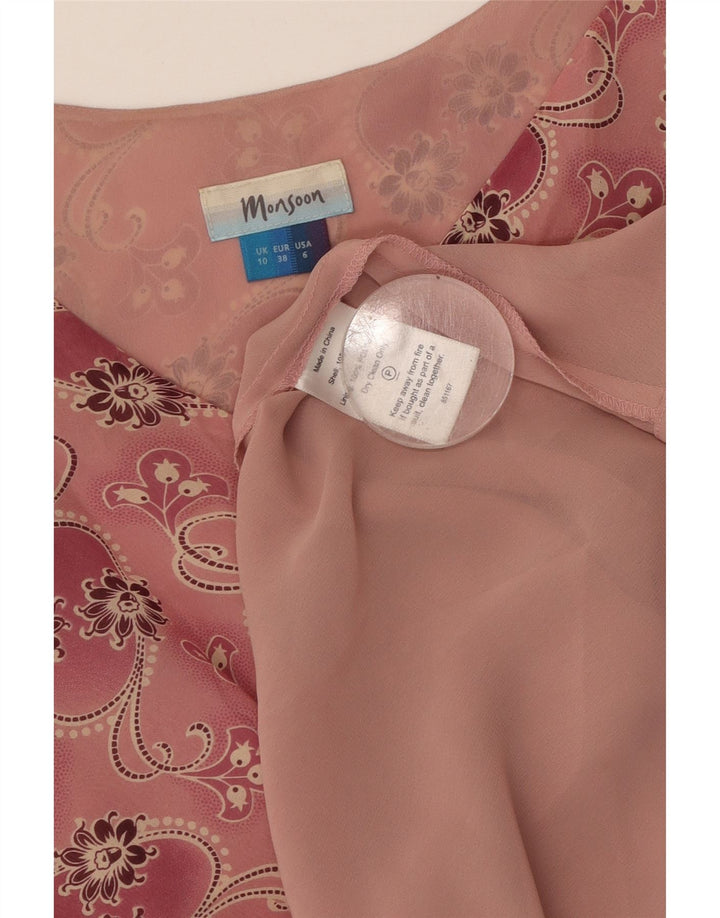 MONSOON Robe longue sans manches pour femme UK 10 Petite soie florale rose