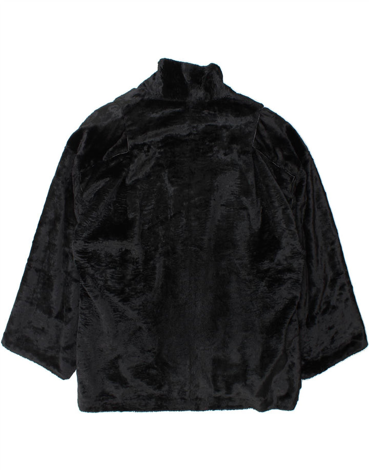VINTAGE Womens Oversized Open Faux Fur Overcoat IT 42 Medium Black Viscose Vintage Vintage and Second-Hand Vintage from Messina Hembry 