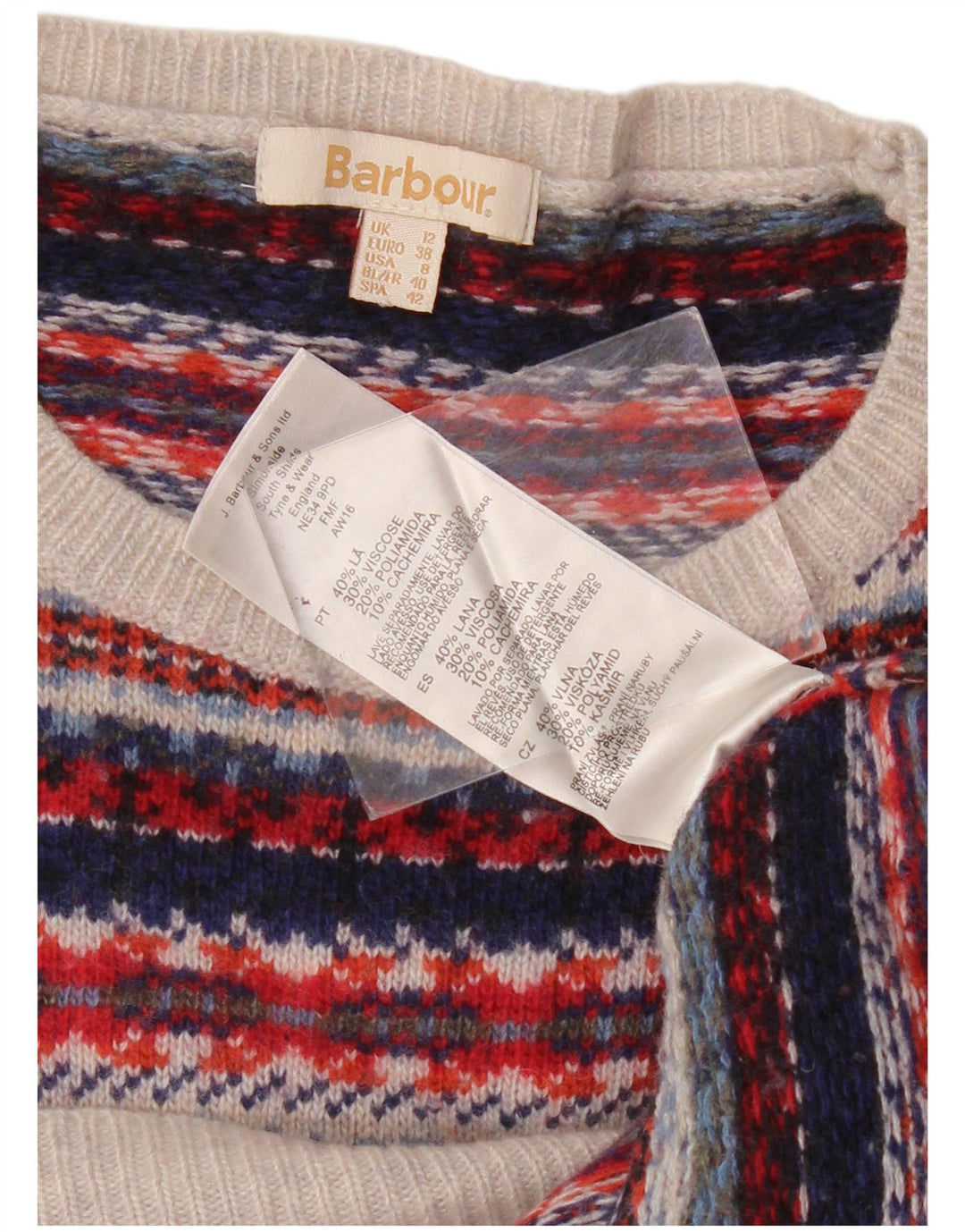 Barbour Pull ras du cou pour femme UK 12 Medium Multicolore