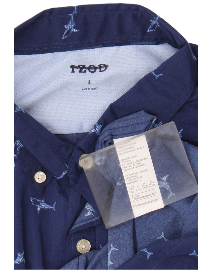 Izod Chemise à manches courtes pour hommes à motif abstrait grand bleu en polyester