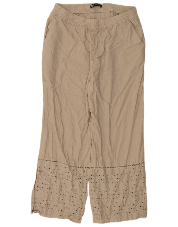 Zara Pantalon décontracté coupe ample pour femme XL W36 L28 Lin beige