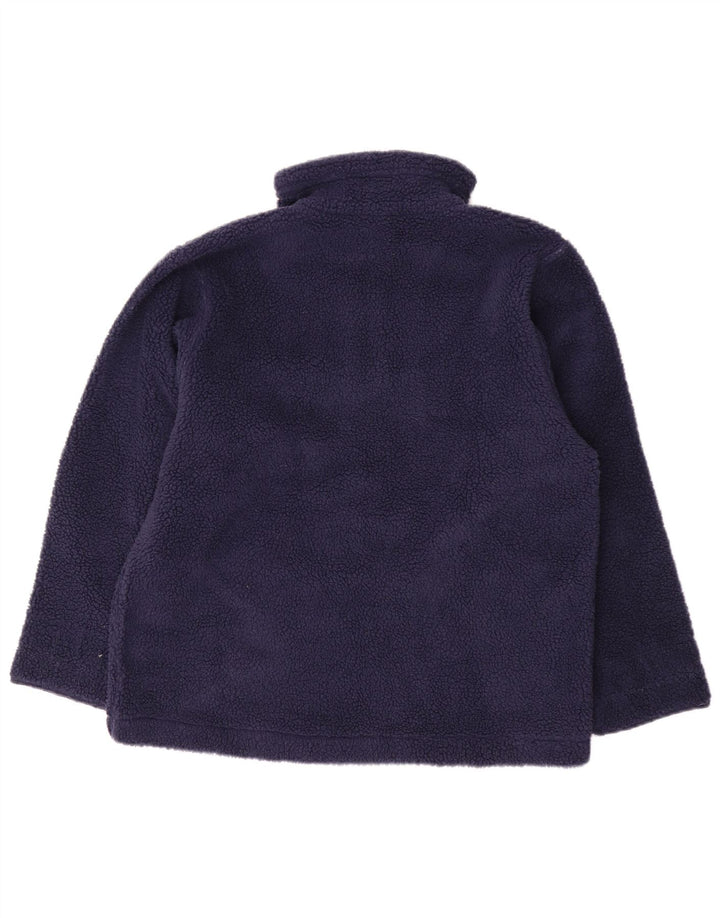 VINTAGE Femme Zip Neck Fleece Jumper UK 16 Grand Bleu Marine Fair Isle