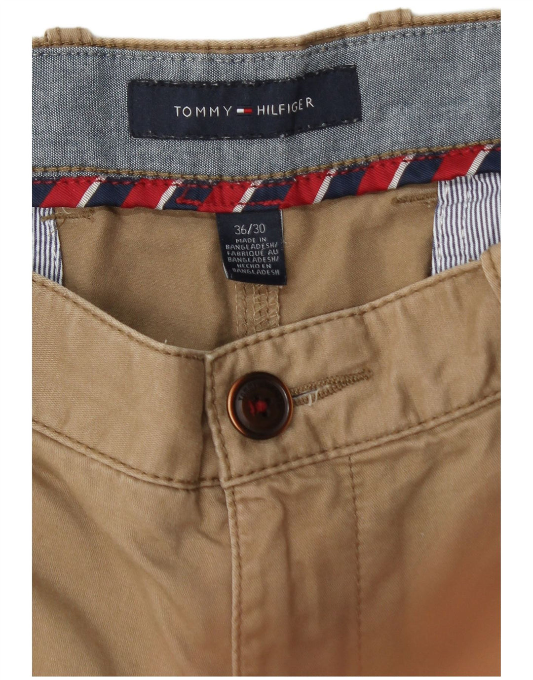 TOMMY HILFIGER Pantalon Chino Droit Homme W36 L30 Beige Coton