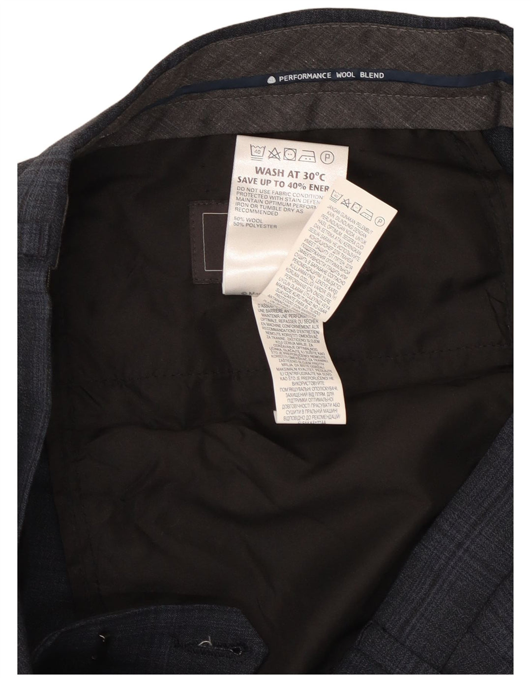 Marks & Spencer Pantalon de costume coupe ajustée pour homme W32 L33 Bleu marine à carreaux