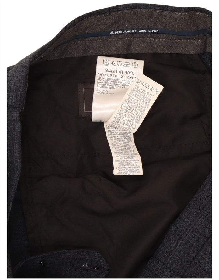 Marks & Spencer Pantalon de costume coupe ajustée pour homme W32 L33 Bleu marine à carreaux
