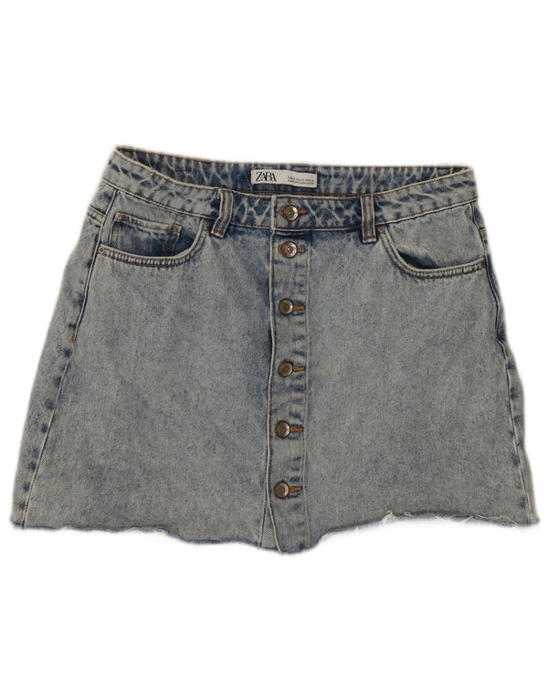 Zara Femme Mini Jupe En Jean Délavé À L'acide Moyen W28 Bleu