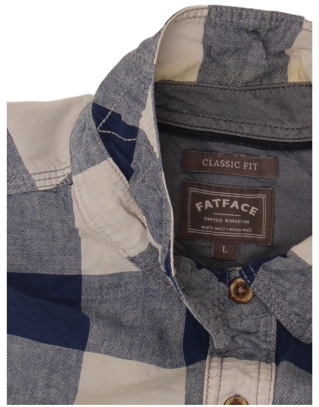 Fat Face Chemise à manches courtes pour homme Coupe classique Grand carreaux en lin bleu marine