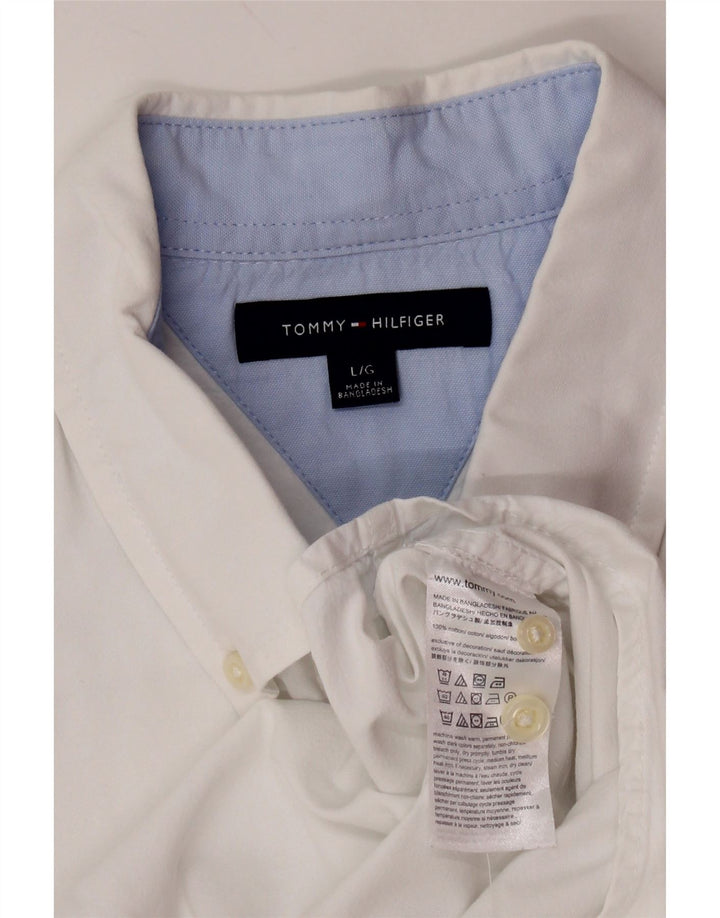 TOMMY HILFIGER Chemise à manches courtes pour homme Large Blanc Coton