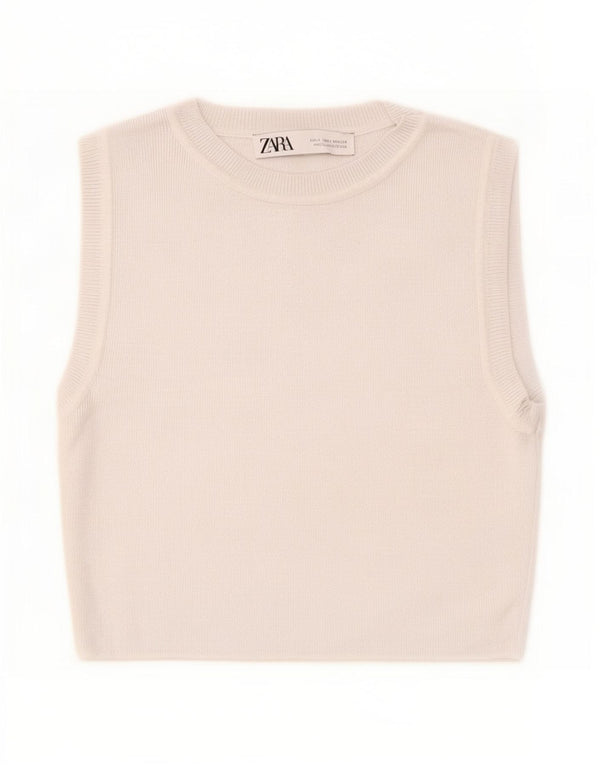 Zara Femme Crop Débardeur UK 12 Gris Moyen Viscose