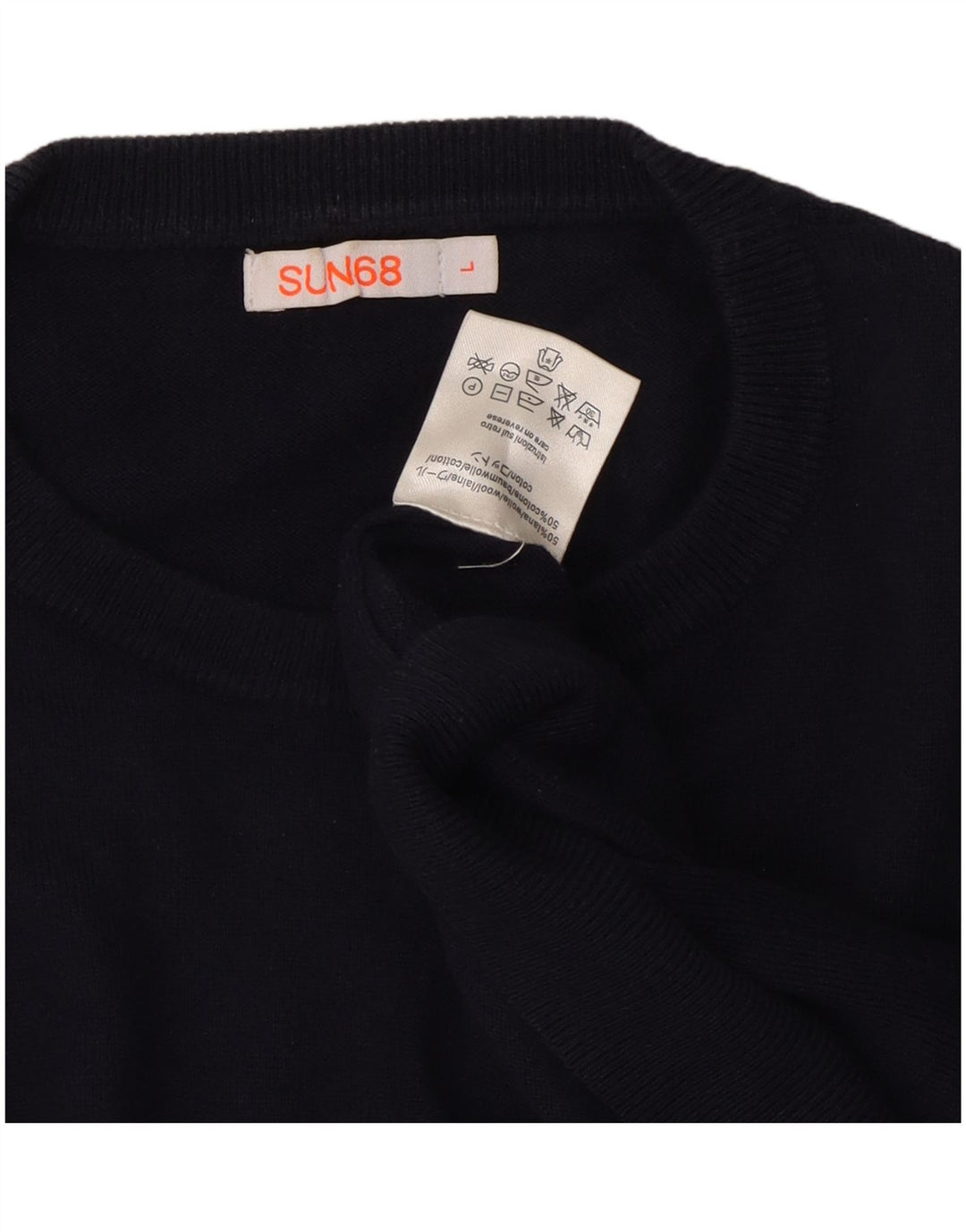 Sun68 Pull col rond pour homme en laine bleu marine